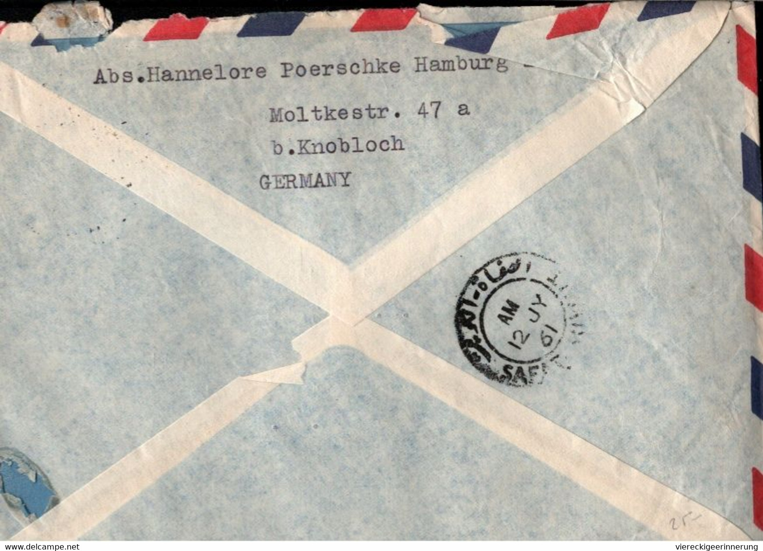 ! 1961 Heuss 1,- DM Als Einzelfrankatur Auf Luftpostbrief Aus Hamburg Nach Kuwait Mit Ankunftsstempel Und Briefinhalt - Kuwait