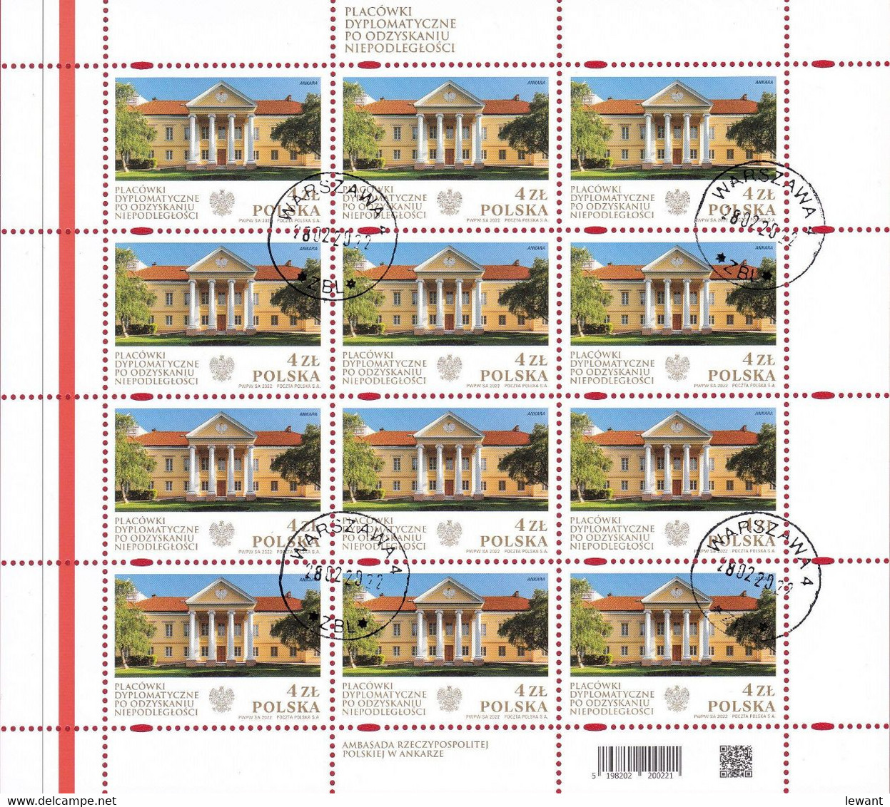 M 2022.02.28. Diplomatic Posts After Regaining Independence - Ankara - Used Sheet - Used Stamps