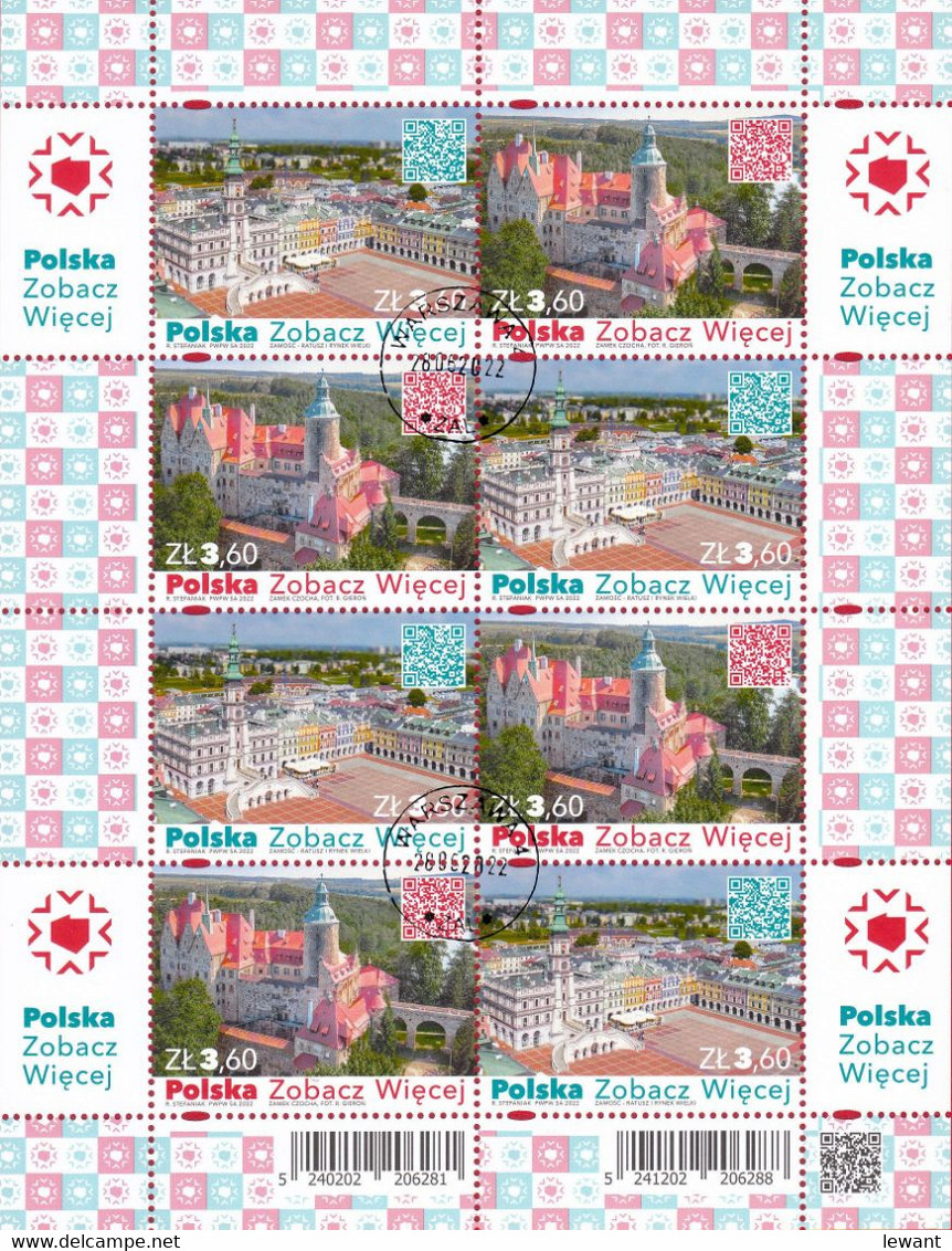 M 2022.06.28. Poland See More (Czocha Castle, Zamosc Town Hall And The Great Market Square) - Used Sheet - Gebraucht