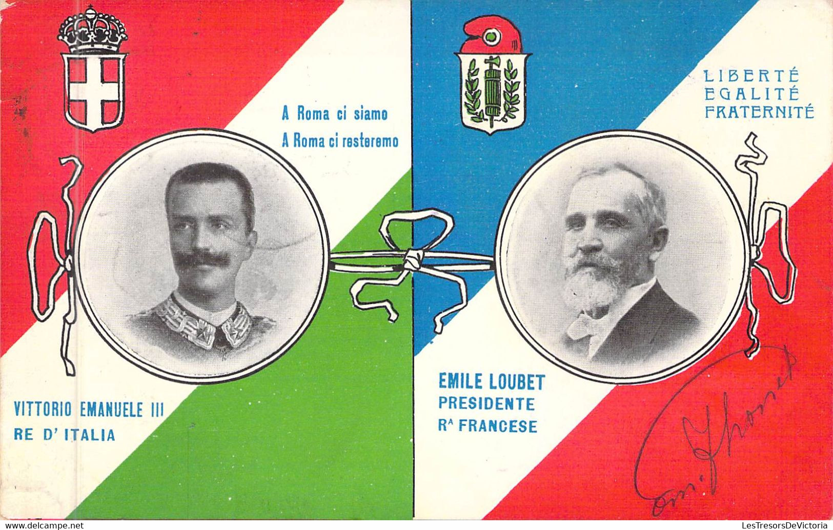 MILITARIA - Personnages - Vittorio Emanuele III - Emile Loubet Presidente R Francese  - Carte Postale Ancienne - Personnages