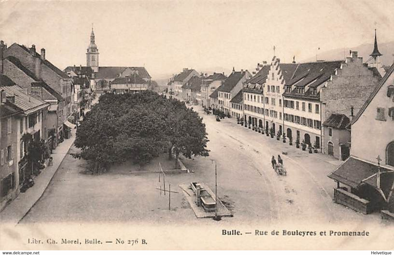 Bulle Rue De Bouleyres Et Promenade Attelage Fontaine - Bulle