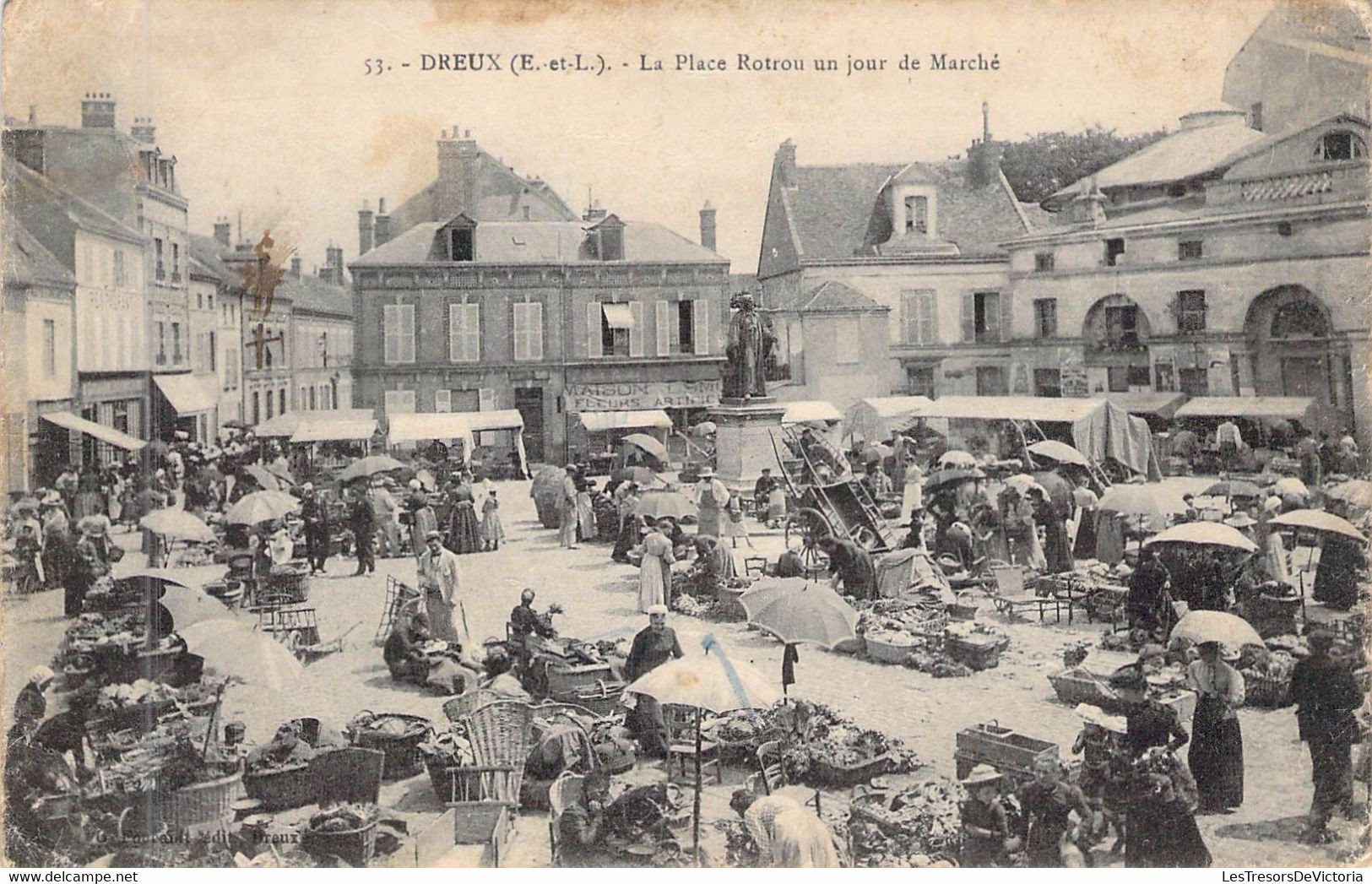 MARCHES - DREUX - 28 - La Place Rotrou Un Jour De Marché - Carte Postale Ancienne - Mercados