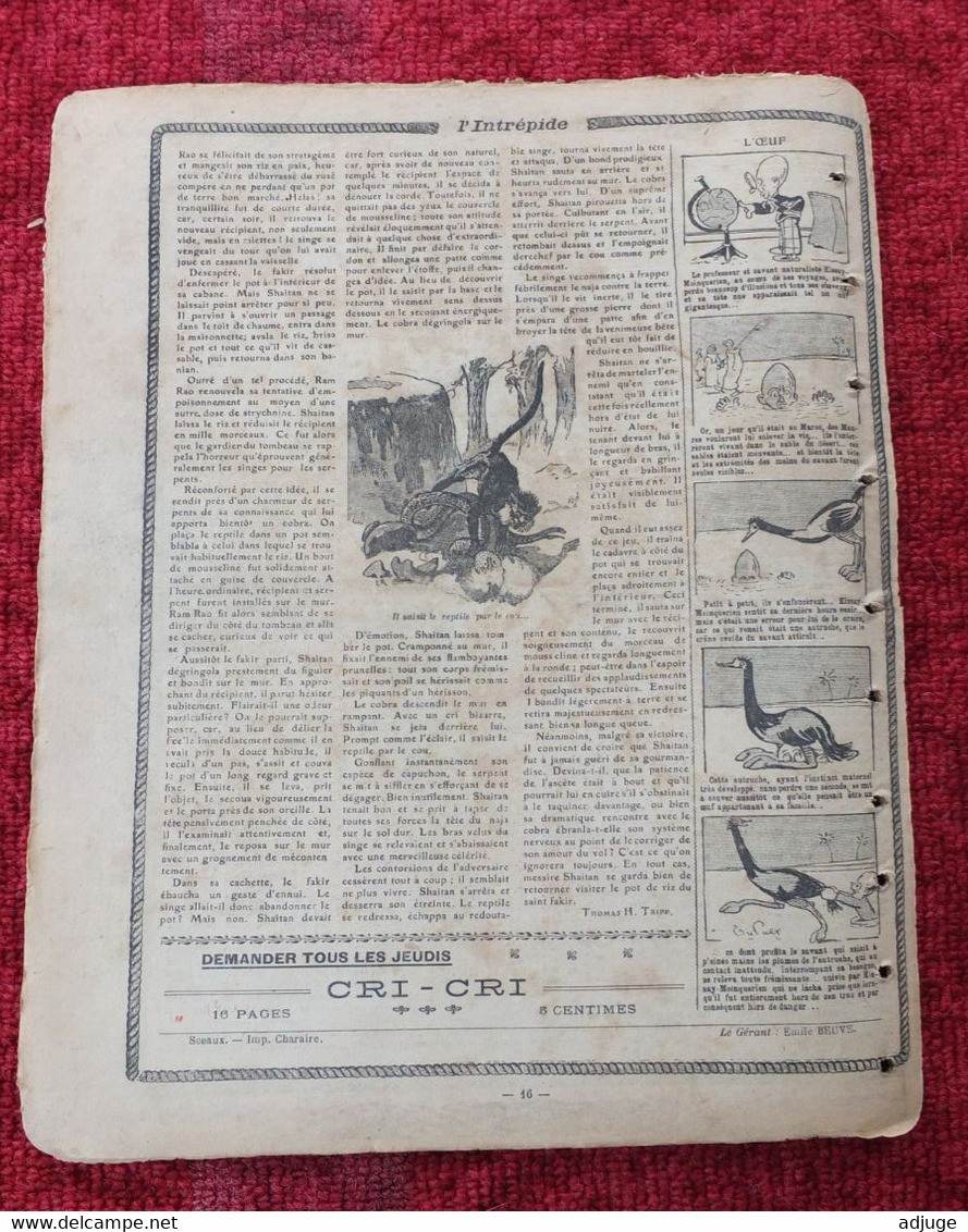 L'INTRÉPIDE -  N° 196 - 15 Février 1914- AVENTURES-VOYAGES-EXPLORATIONS - La Ruse Du Brigand CHARLEY ** - L'Intrépide