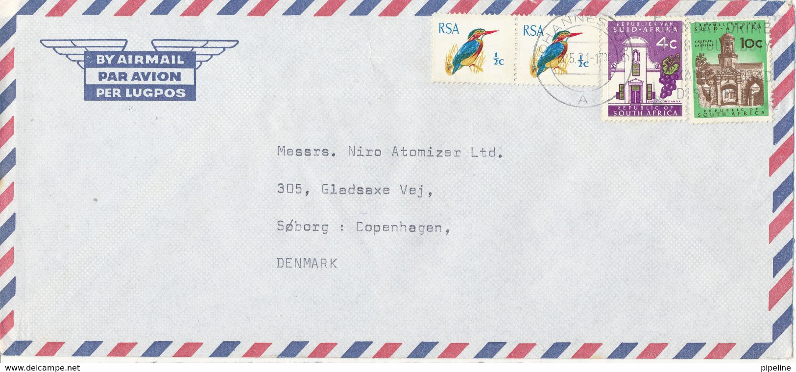 South Africa RSA Air Mail Cover Sent To Denmark Johannesburg 13-5-1971 Topic Stamps Inc. BIRD King Fisher - Luchtpost