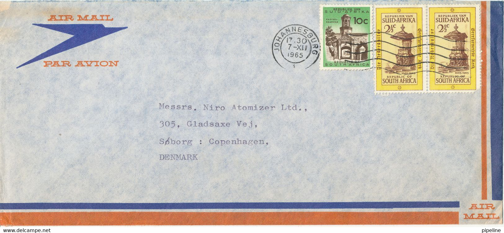 South Africa RSA Air Mail Cover Sent To Denmark Johannesburg 7-12-1965 Topic Stamps - Luchtpost