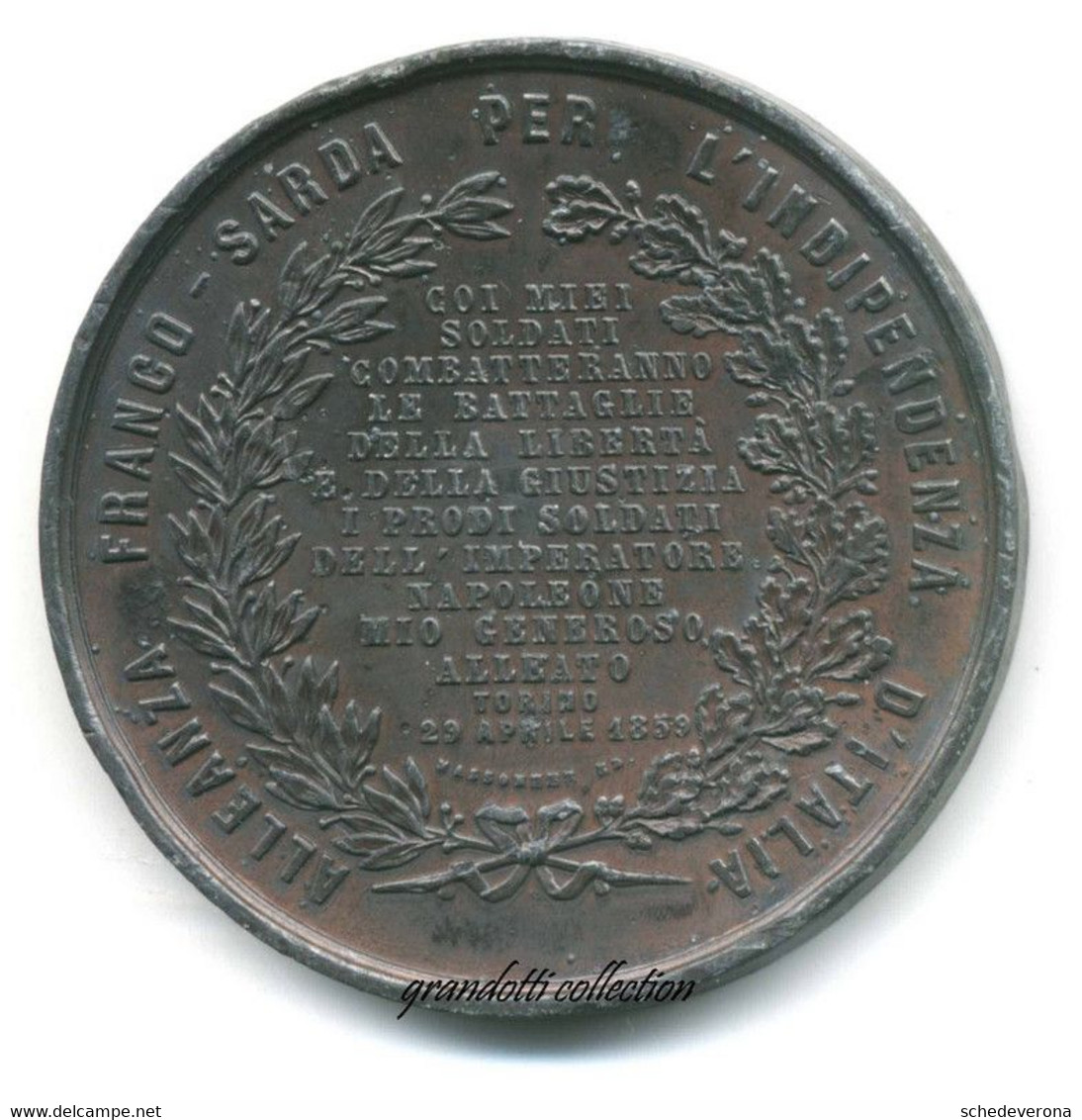 ALLEANZA FRANCO SARDA PER L'INDIPENDENZA D'ITALIA 1859 MEDAGLIA - Royaux/De Noblesse