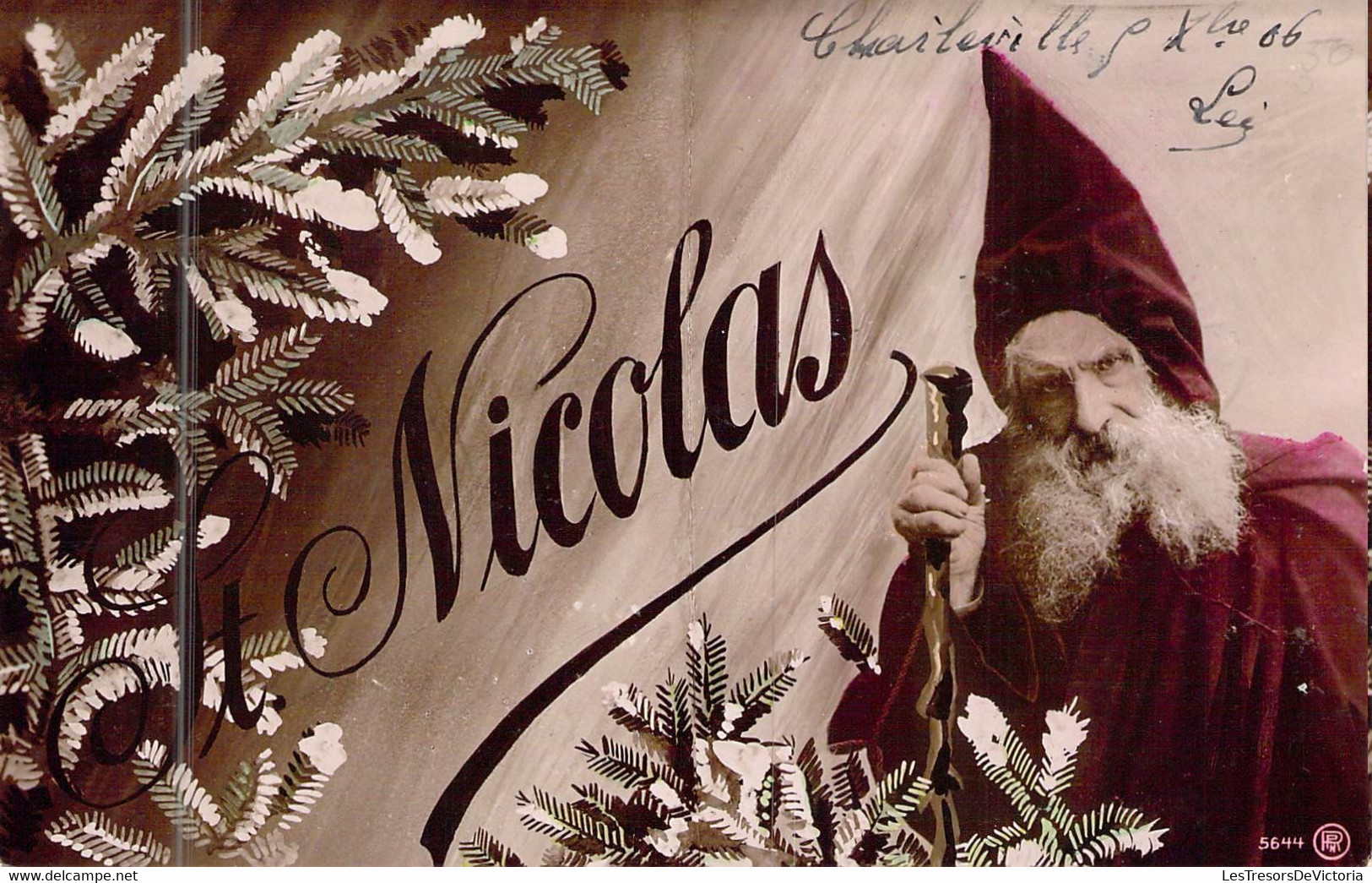 SAINT NICOLAS - Saint Nicolas Avec Son Mitre Et Sa Crosse - Sapin - Barbe - Carte Postale Ancienne - Saint-Nicholas Day