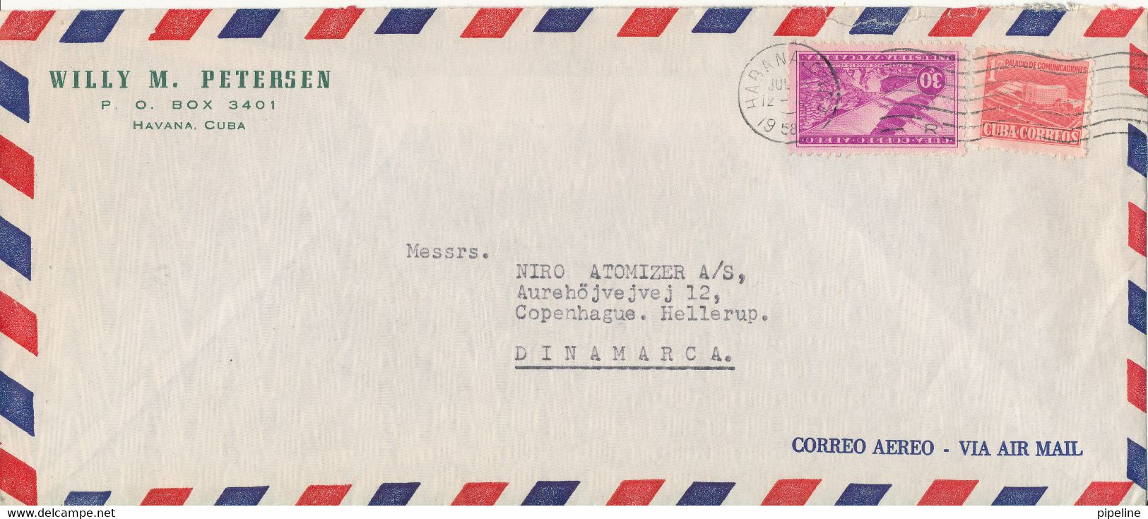 Cuba Air Mail Cover Sent To Denmark 1958 - Poste Aérienne