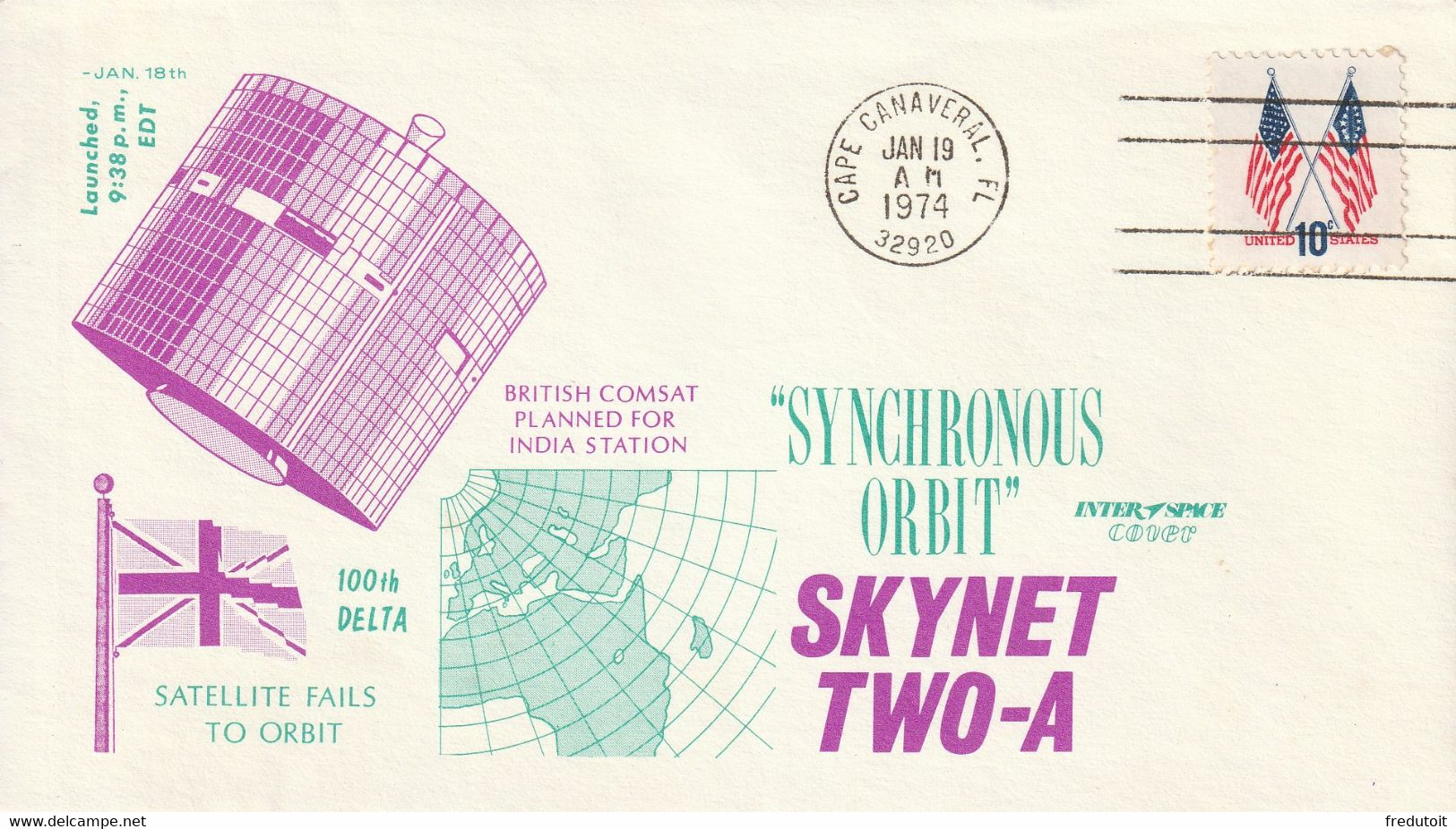 LETTRE - ESPACE - 19/01/1974 : SKYNET TWO-A - Amérique Du Nord