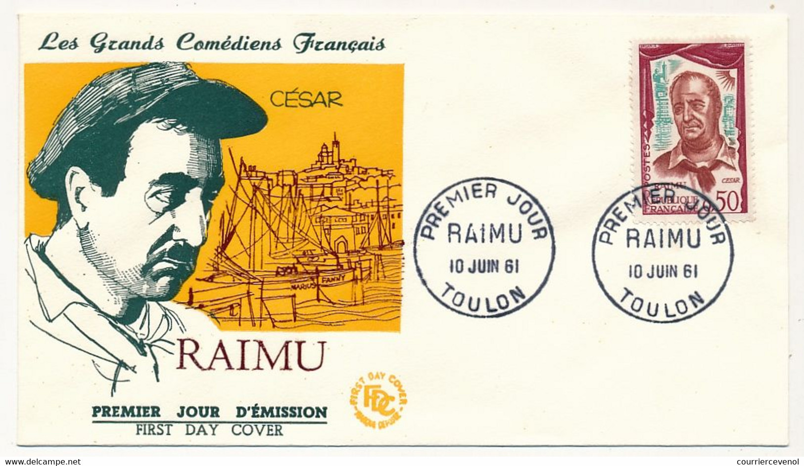 FRANCE - 5 Enveloppes FDC - Grands Comédiens Français : Champmeslé, Talma, Raimu, Rachel, Gérard Philipe - 10/6/1961 - 1960-1969