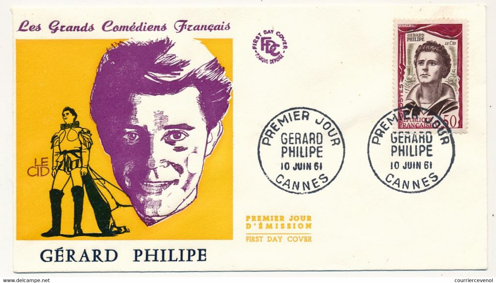 FRANCE - 5 Enveloppes FDC - Grands Comédiens Français : Champmeslé, Talma, Raimu, Rachel, Gérard Philipe - 10/6/1961 - 1960-1969