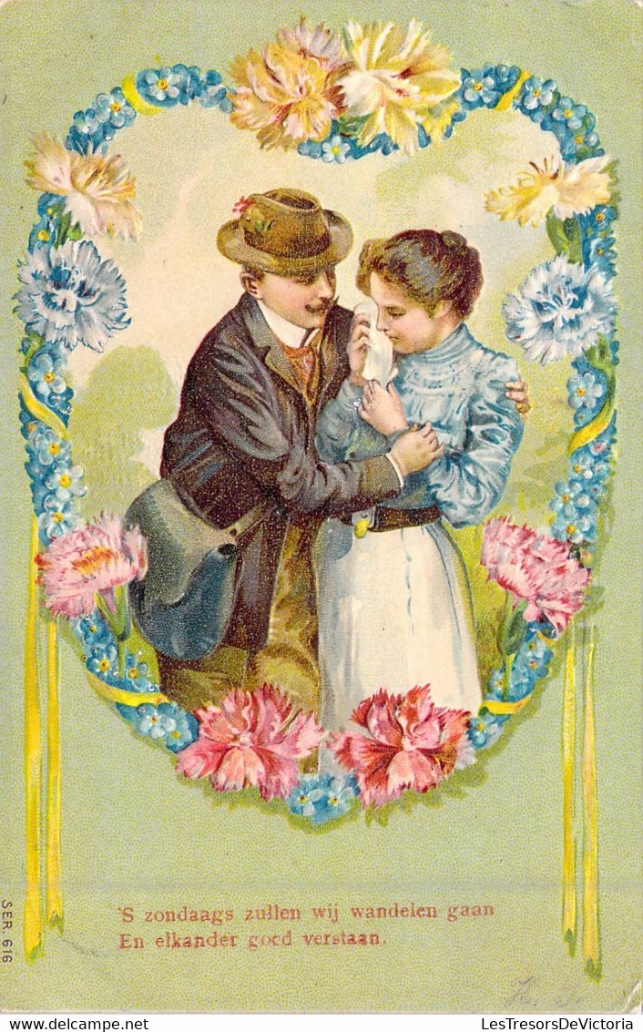 COUPLES - Homme Reconforte Sa Femme Qui Pleure -zondaags Zullen Wij Wandelen Gaan En Elkander   - Carte Postale Ancienne - Couples