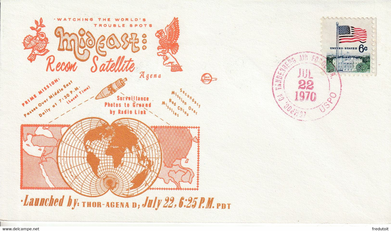 LETTRE - ESPACE - 22/07/1970 : Satellite THOR AGENA D - Amérique Du Nord