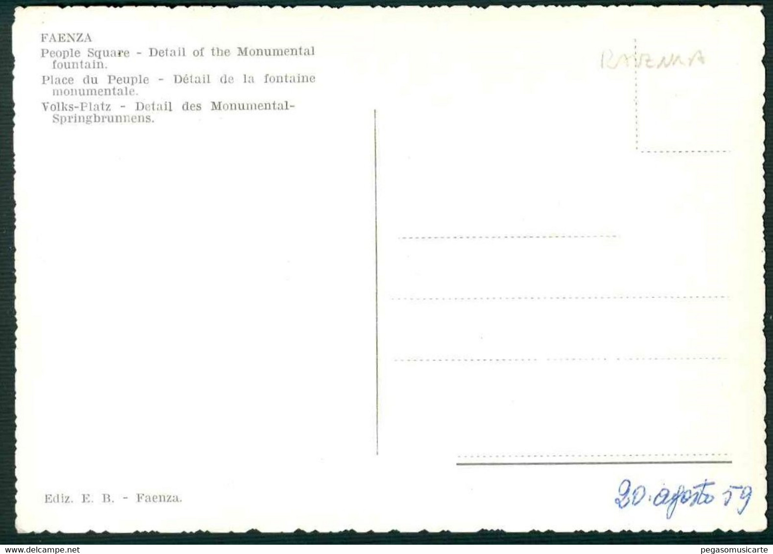 CLS096 - FAENZA PIAZZA DEL POPOLO - DETTAGLIO FONTE MONUMENTALE ANIMATA 1950 CIRCA - Faenza