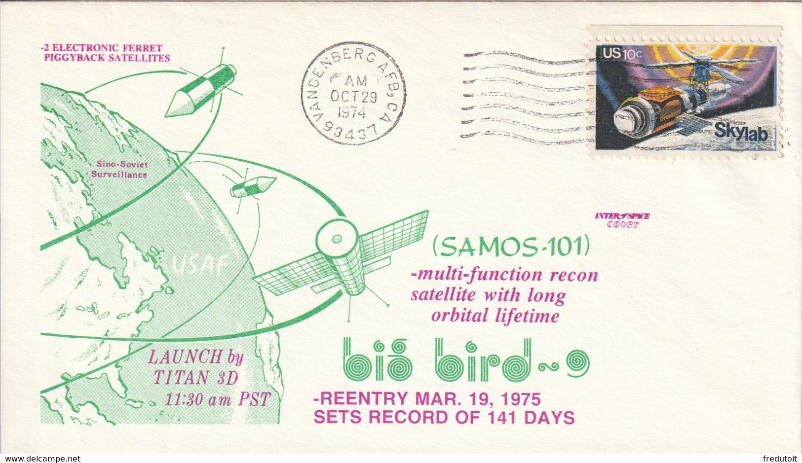 LETTRE - ESPACE - 29/10/1974 : SAMOS-101 - Amérique Du Nord