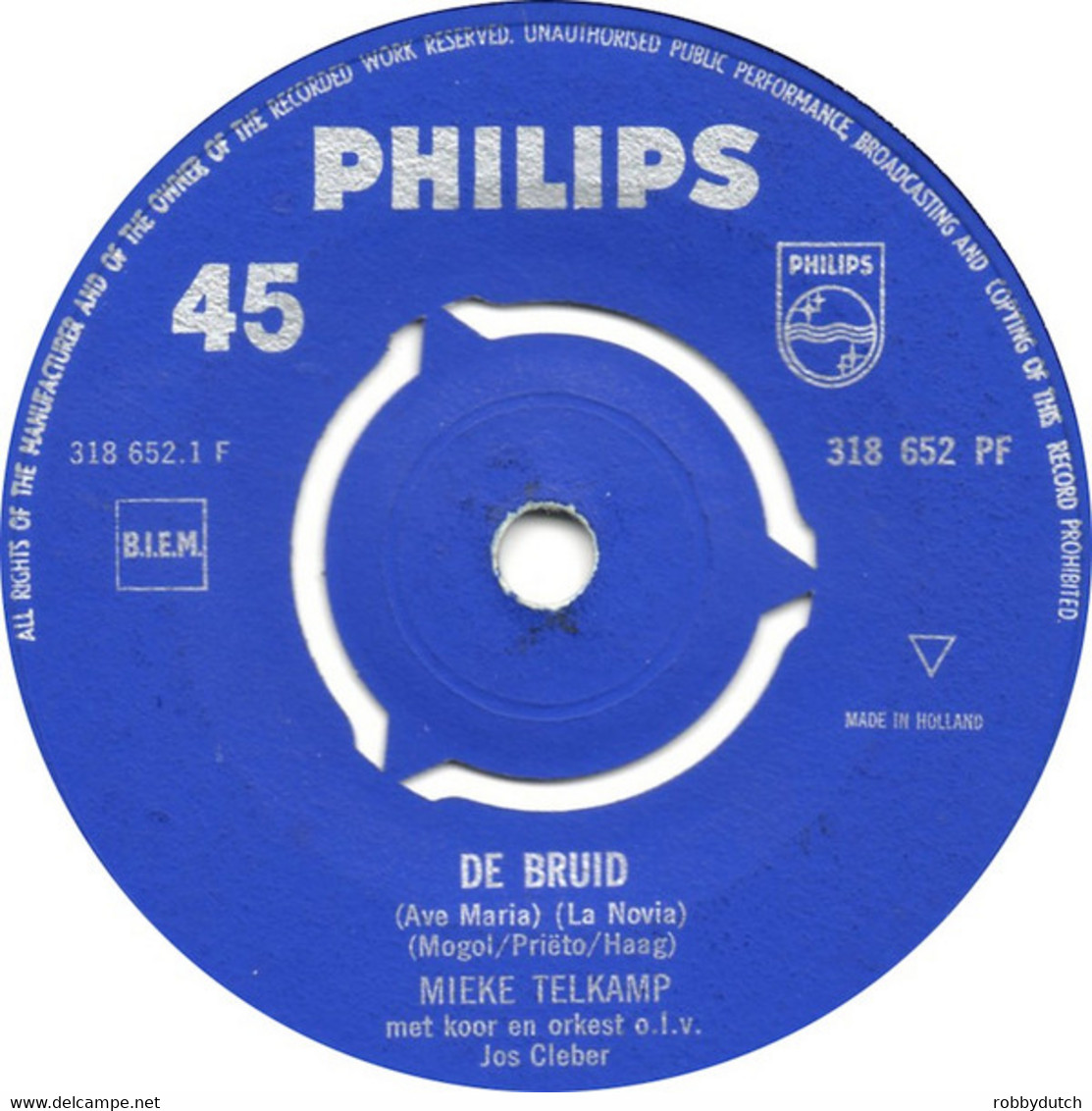 * 7" *  MIEKE TELKAMP - DE BRUID (Ave Maria) / HET DORPJE VAN ST. BERNADETTE (Holland 1961) - Other - Dutch Music