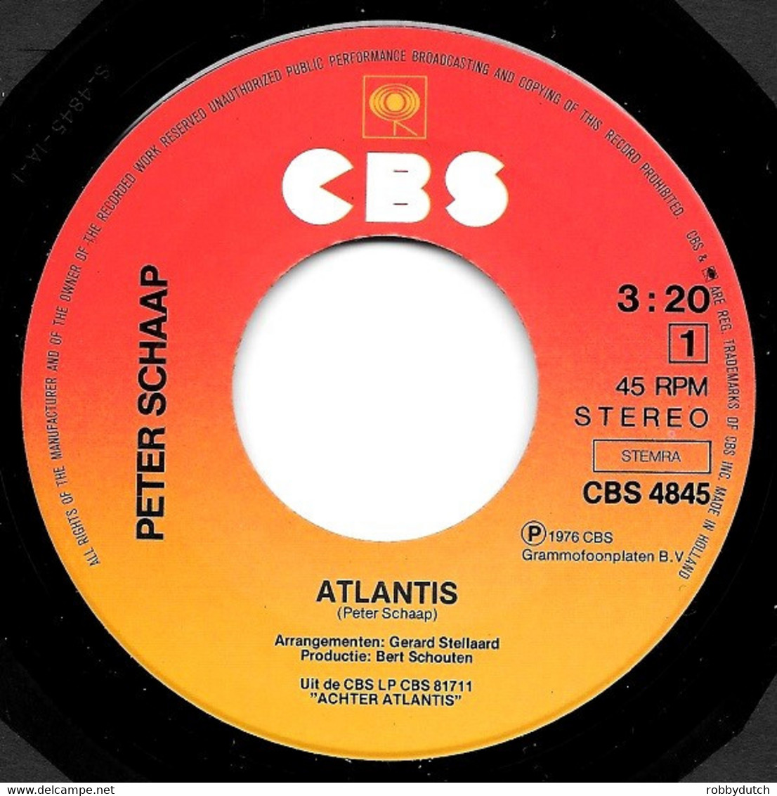 * 7" *  PETER SCHAAP - ATLANTIS (Holland 1976) - Otros - Canción Neerlandesa