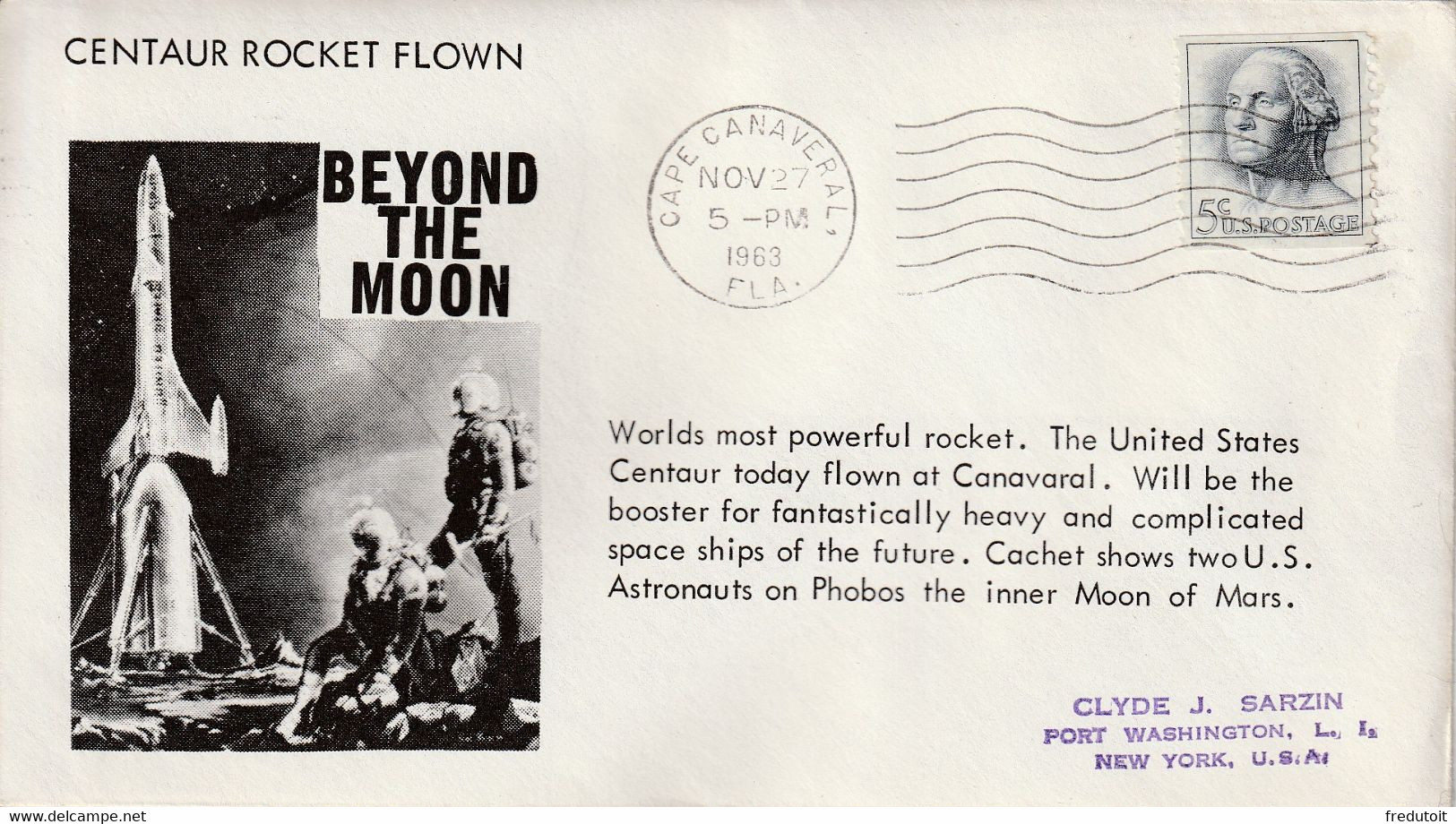 LETTRE - ESPACE - 27/11/1963 : CENTAUR ROCKET FLOWN - America Del Nord