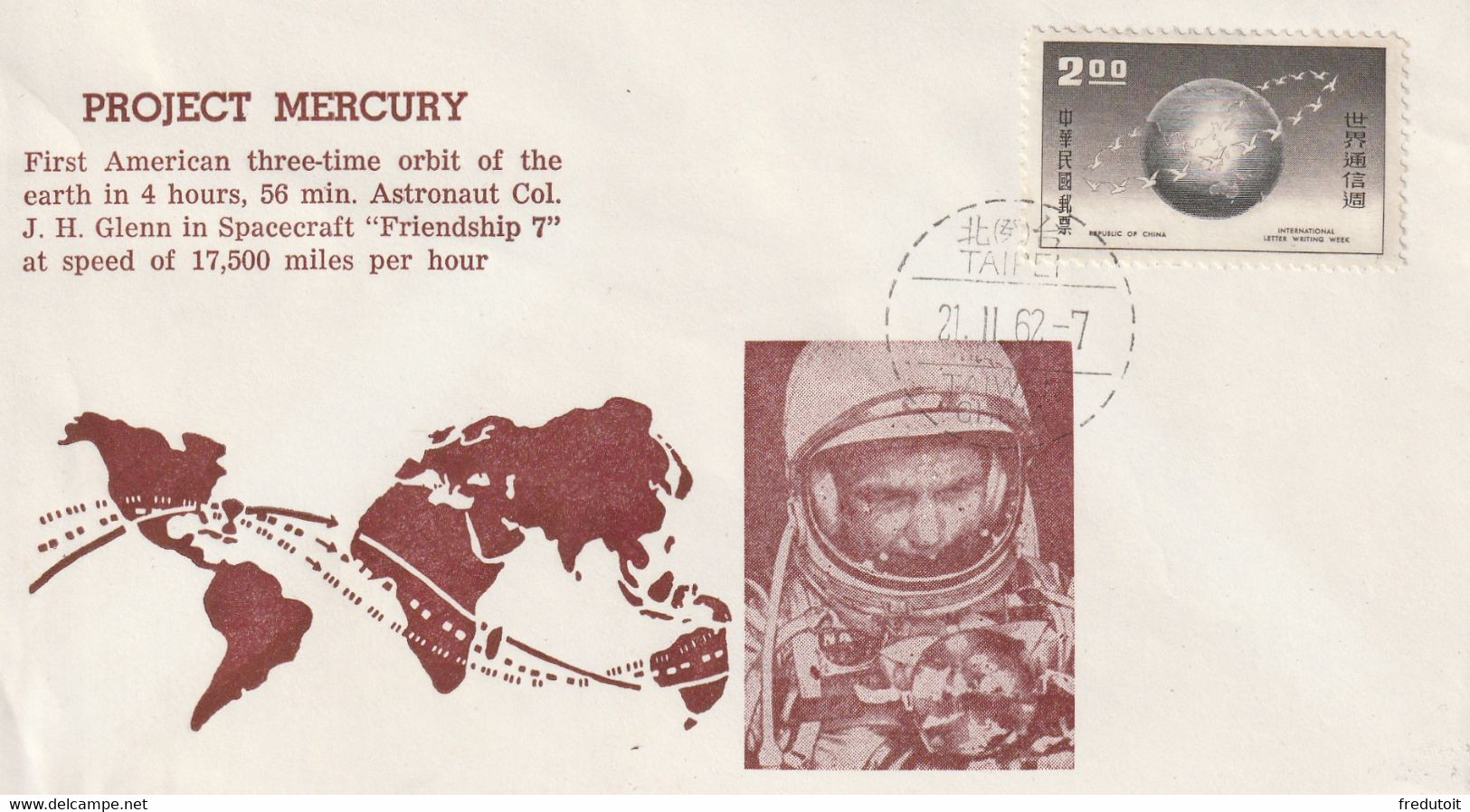 LETTRE - ESPACE - TAIWAN - 21/11/1962 : PROJECT MERCURY - Azië