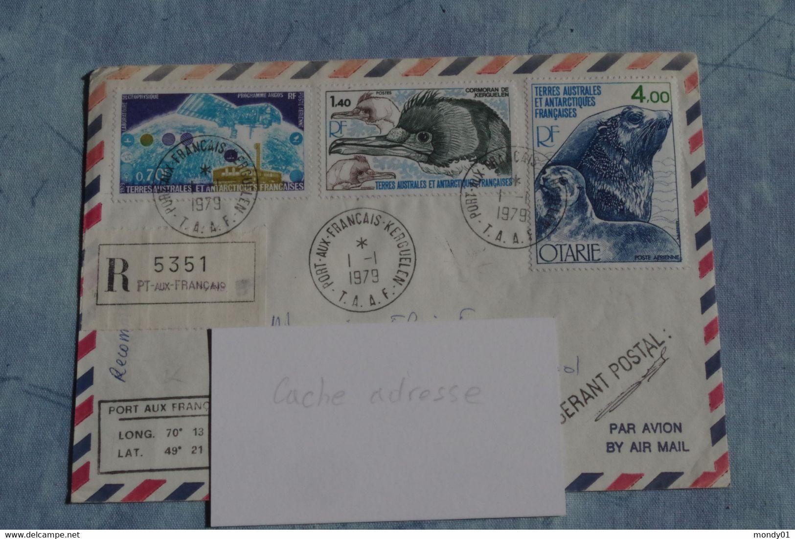 5-777 Kerguelen FDC 1979 TAAF FAAT Première Date D'utilisation Recommandé Registered Letter Otarie Cormoran Argos - Faune Antarctique