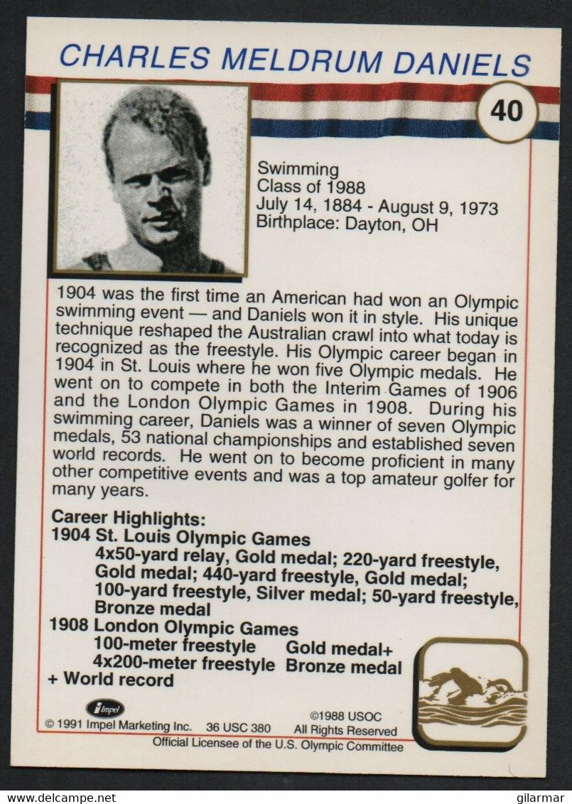 UNITED STATES - U.S. OLYMPIC CARDS HALL OF FAME - SWIMMING - CHARLES DANIELS - # 40 - Trading-Karten