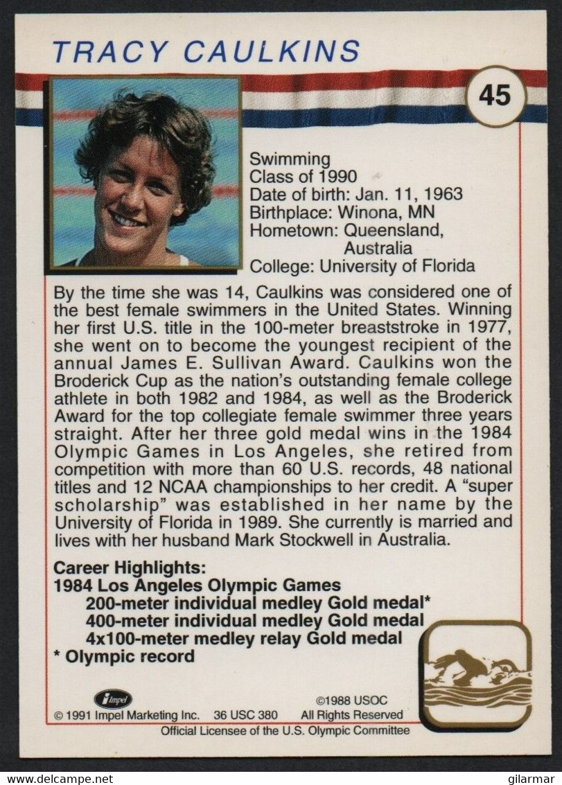 UNITED STATES - U.S. OLYMPIC CARDS HALL OF FAME - SWIMMING - TRACY CAULKINS - # 45 - Tarjetas