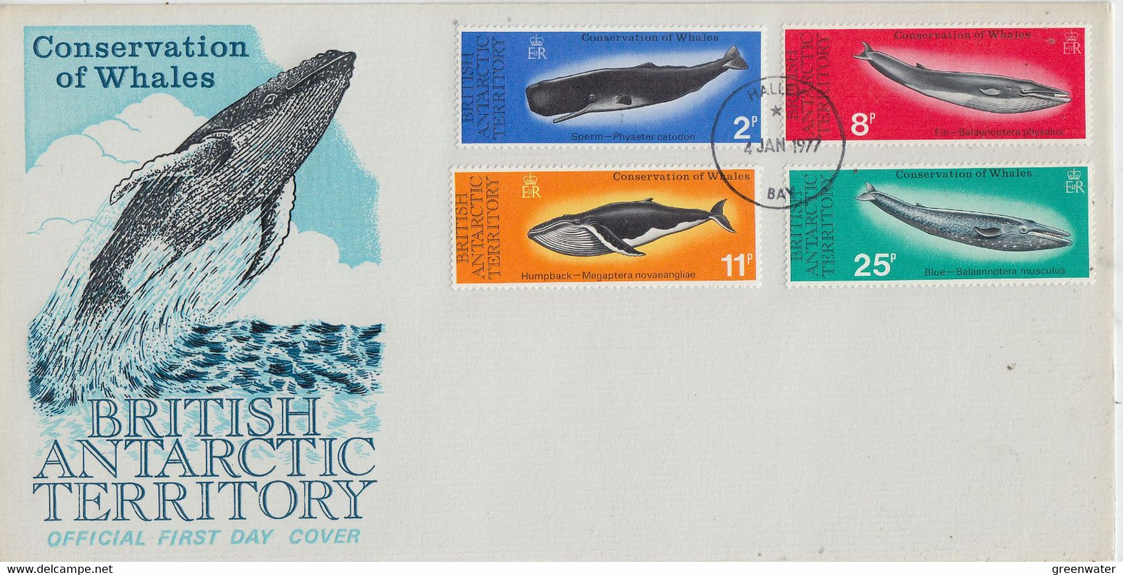 British Antarctic Territory (BAT) 1977 Conservation Of Whales 4v FDC Ca Halley 4 JAN 1977  (58364) - FDC