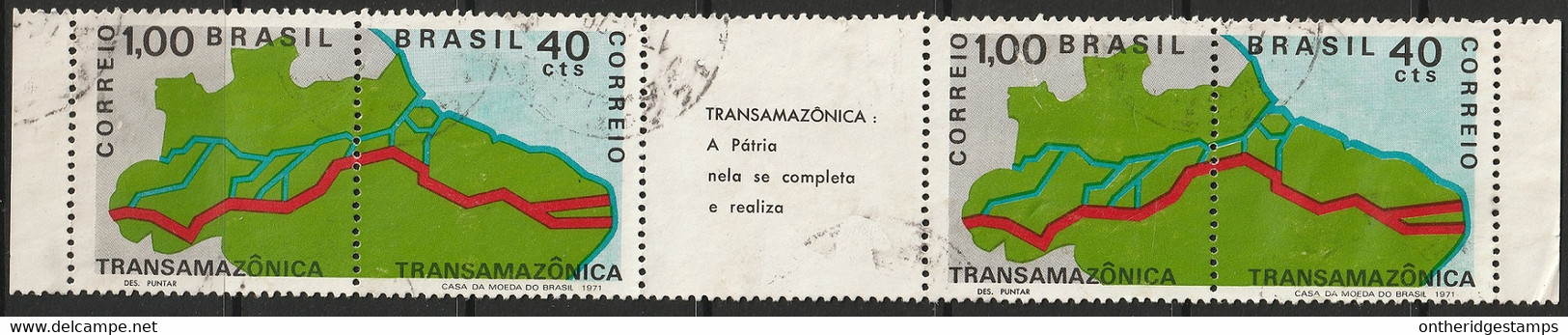 Brazil 1971 Sc 1190a  Pairs With Label Used - Gebraucht