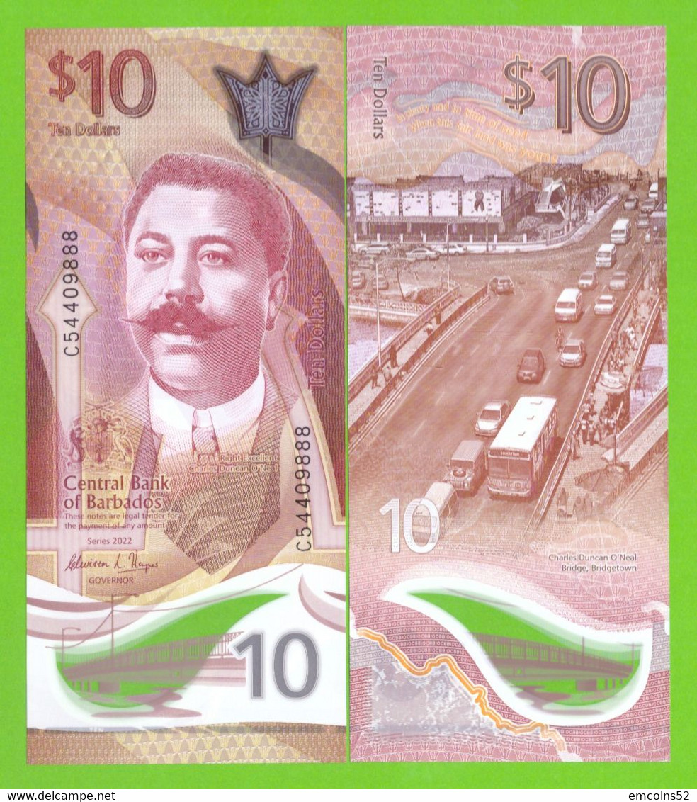 BARBADOS 10 DOLLARS 2022  P-W82  UNC NEW POLIMER - Barbados (Barbuda)