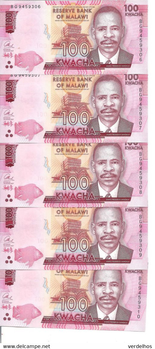 MALAWI 100 KWACHA 2017 UNC P 65 C ( 5 Billets ) - Malawi