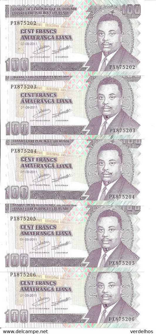 BURUNDI 100 FRANCS 2011 UNC P 44 B ( 5 Billets ) - Burundi