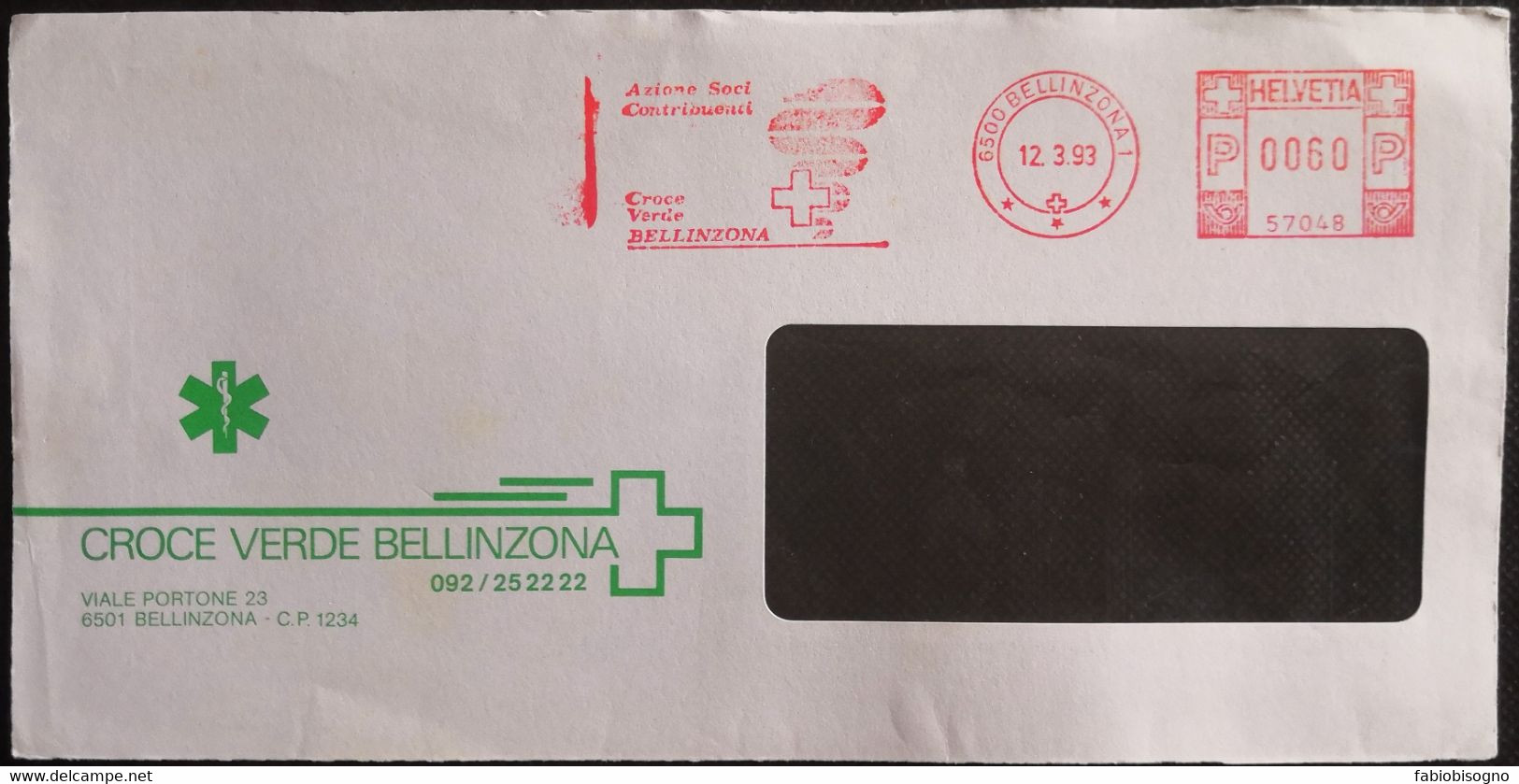 Svizzera Bellinzona 12.3.1993 - Croce Verde - EMA Meter Freistempel Fragment - First Aid