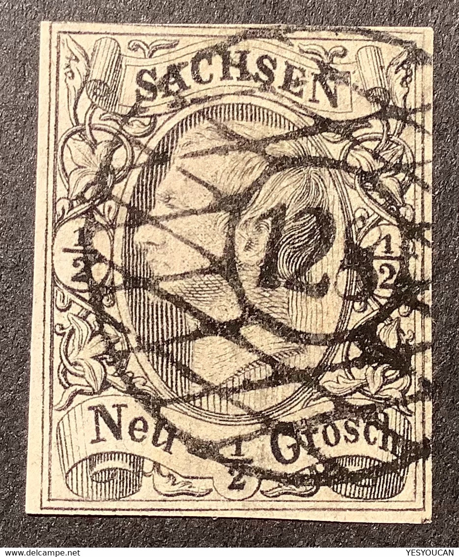 SELTENER STEMPEL: 128 SCHEIBENBERG, KLEINE ZIFFER (Erzgebirgskreis) Auf Sachsen Mi 8 1855 Johann I, 1/2 Ngr - Saxony