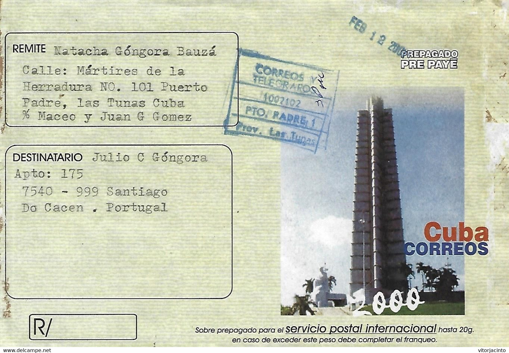 Cuba - PrePayd Official Cover For International Use - 2000 - Covers & Documents