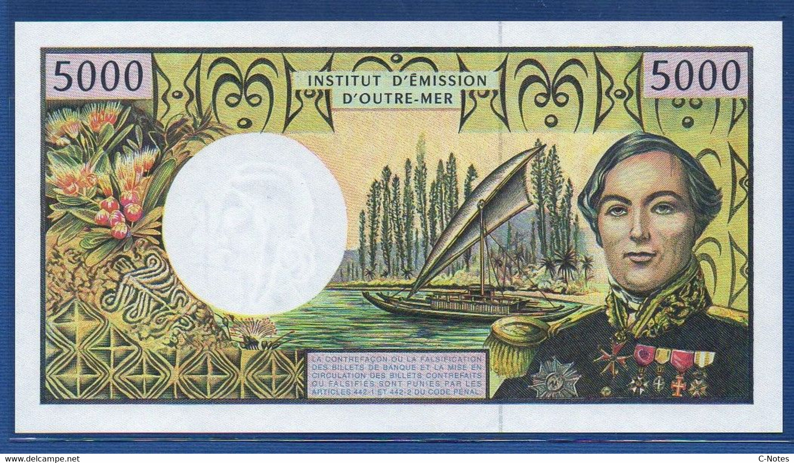 FRENCH PACIFIC TERRITORIES - P.3i – 5000 Francs ND (1992-2010)  UNC, S/n N.017 85124 - Frans Pacific Gebieden (1992-...)