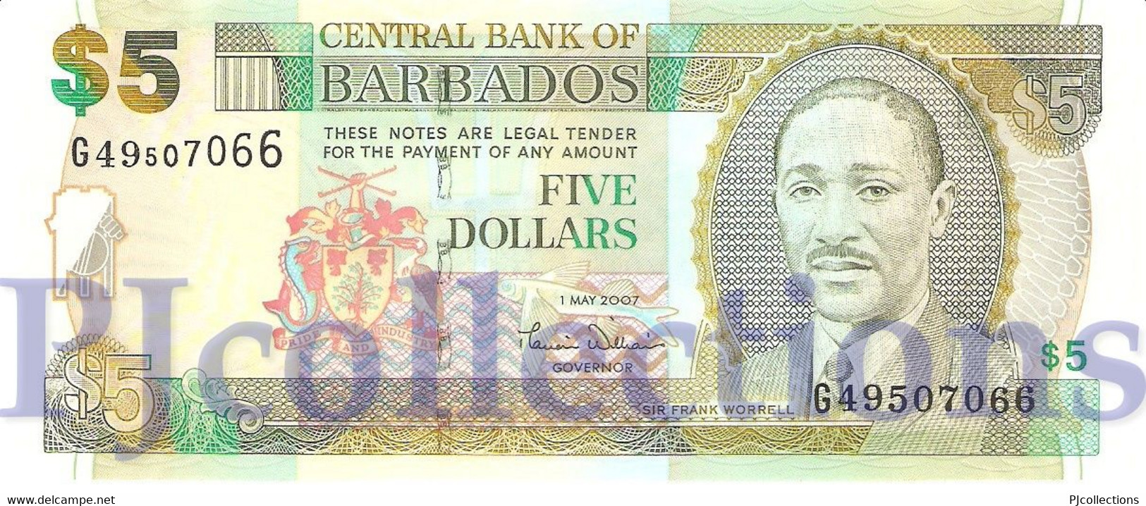 BARBADOS 5 DOLLARS 2007 PICK 67a UNC - Barbados