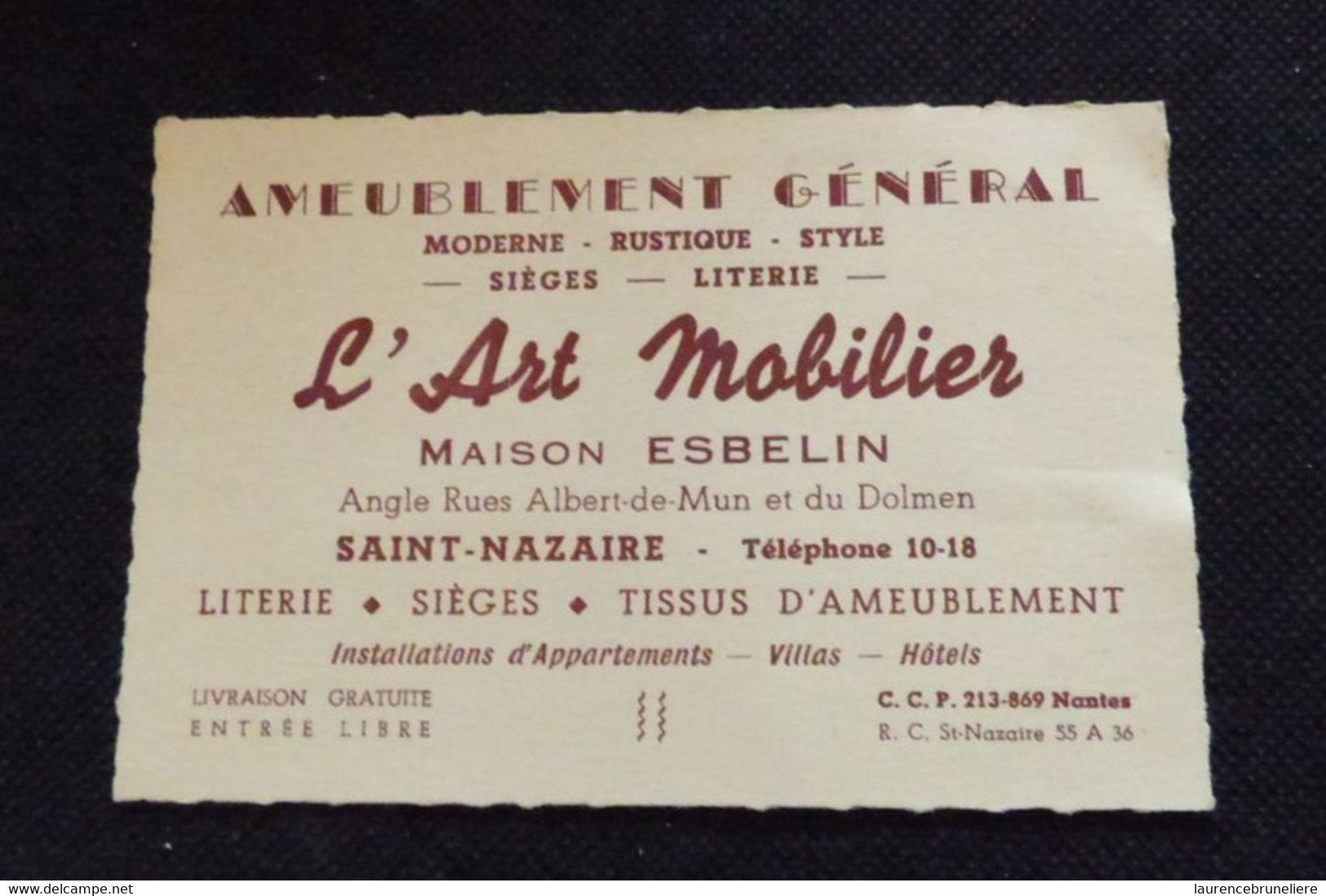 44    SAINT-NAZAIRE -  FACTURES + CARTE VISITE MAGASIN L'ART MOBILIER MAISON ESBELIN - 1960 - 1950 - ...