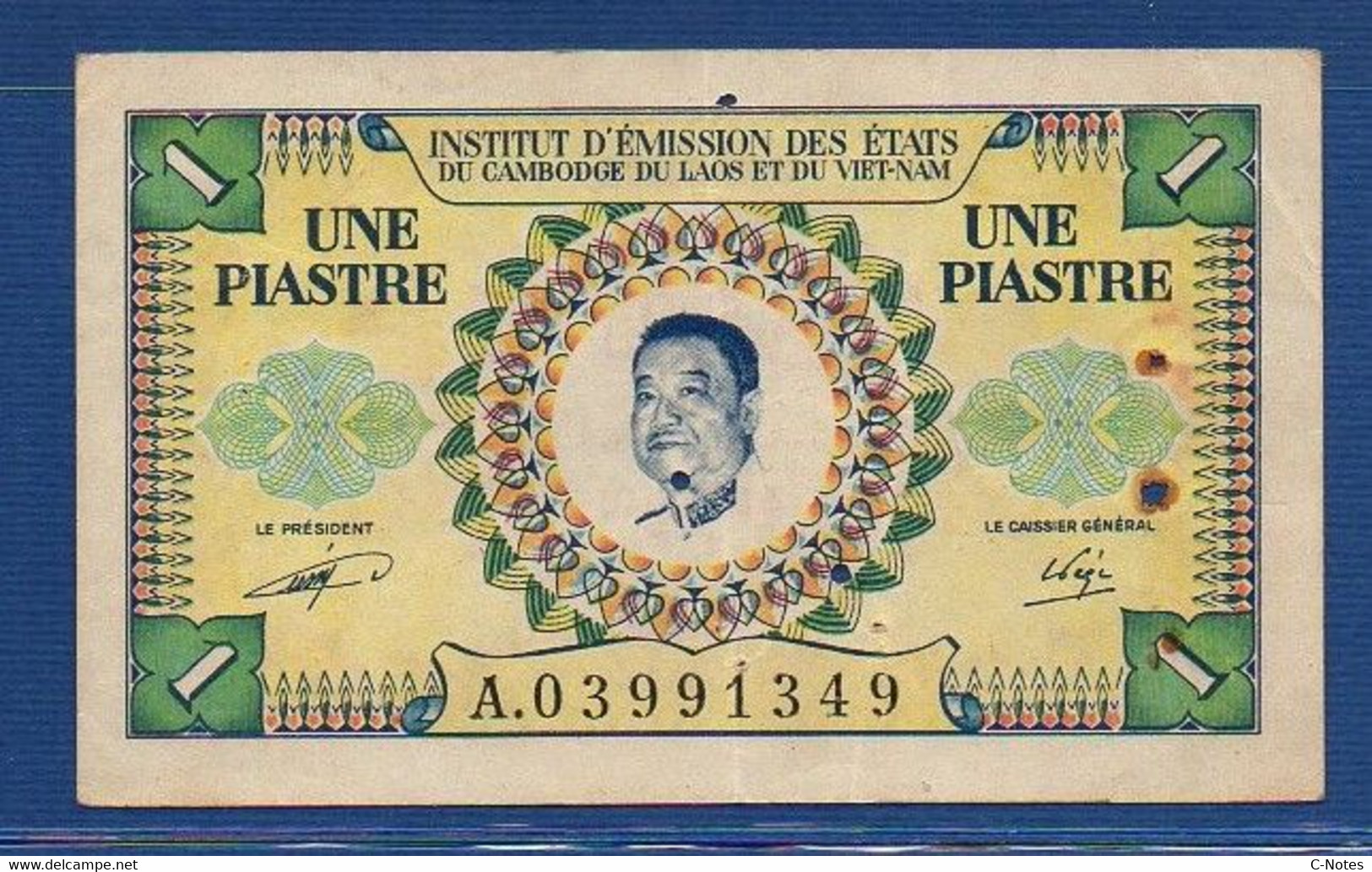FRENCH INDOCHINA - P. 99 –  1 Piastre ND (1953) F/VF, S/n A.03991349 - Indochine
