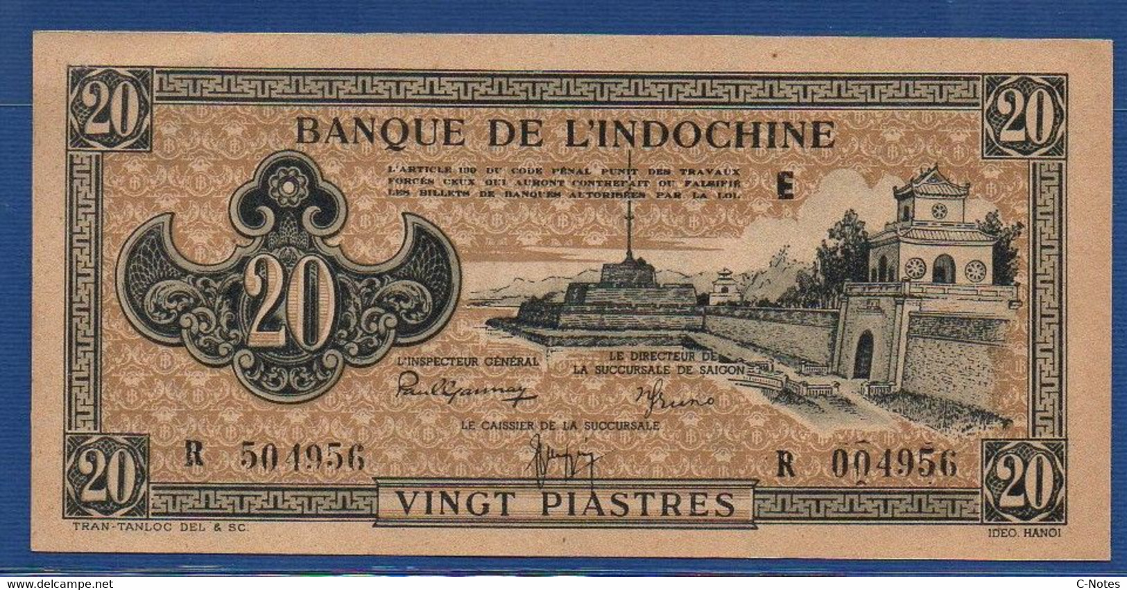 FRENCH INDOCHINA - P. 71 –  20 Piastres ND (1942/1945) UNC-, S/n E R 004956 - Indochina