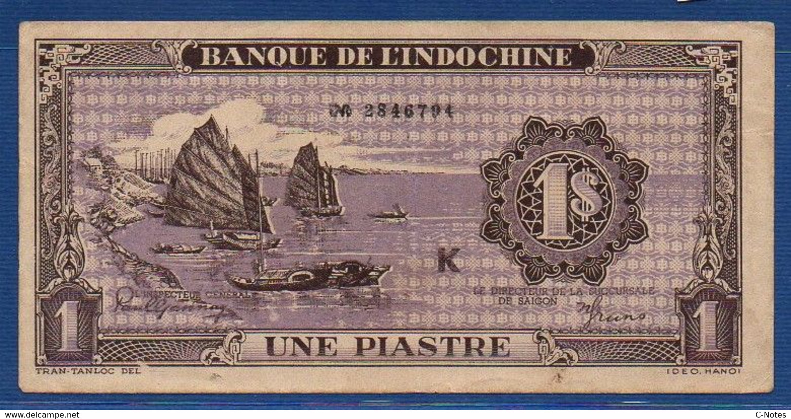 FRENCH INDOCHINA - P. 58b –  1 Piastre ND (1942/1945) VF+, S/n K 2846794 - Indochina