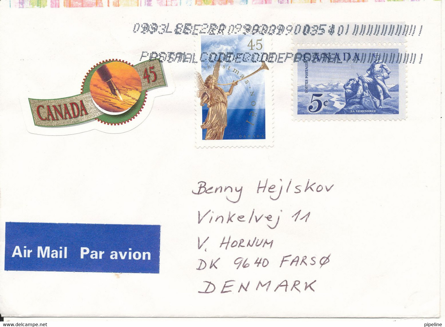 Canada Cover Sent To Denmark 1998 - Lettres & Documents