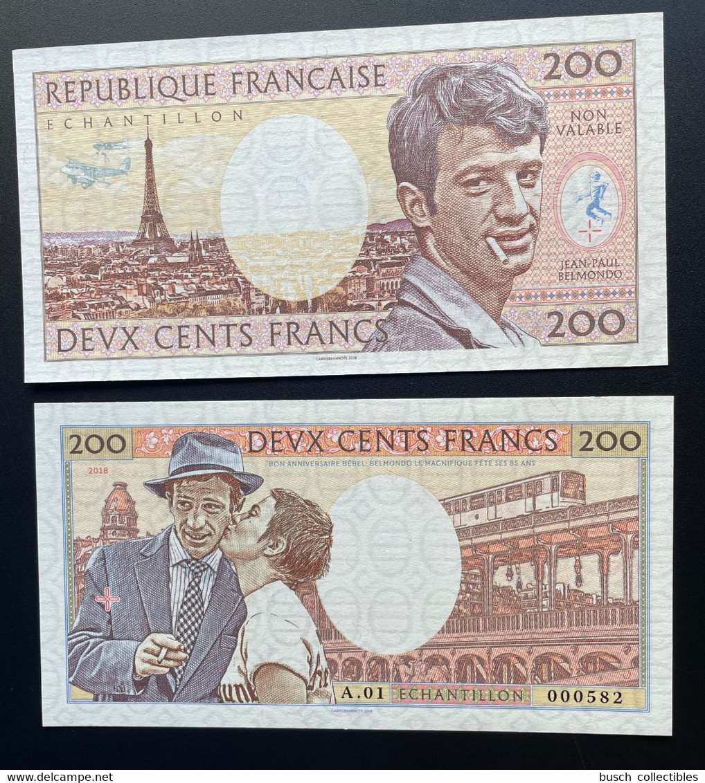 2018 Matej Gabris 200 Francs "A" Jean-Paul Belmondo Tour Eiffel Paris Métro UNC SPECIMEN ESSAY - Ficción & Especímenes
