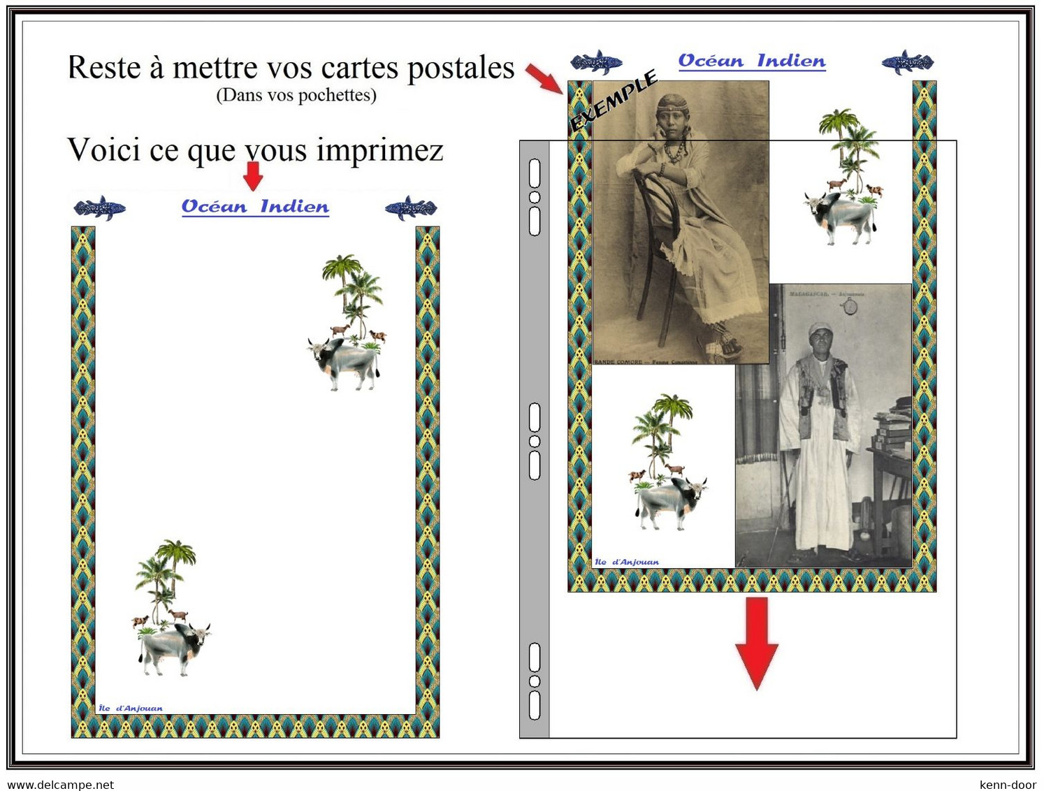 ANJOUAN album de timbres à imprimer avec  MAYOTTE, MOHELI, GRANDE-COMORE