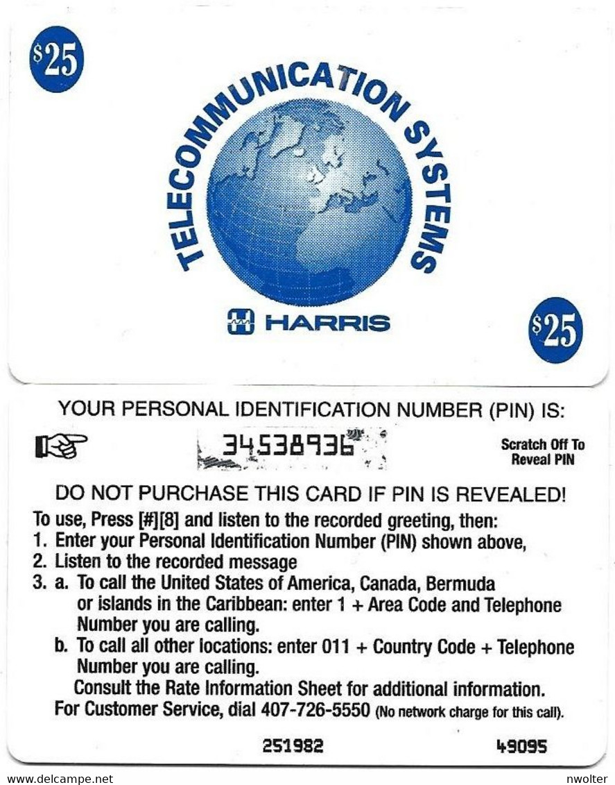 @+ USA - Carte Harris Telecommunication Systems $25 - Used In Bosnia By NATO Soldiers - Ref : HTS-0002B - Sonstige & Ohne Zuordnung