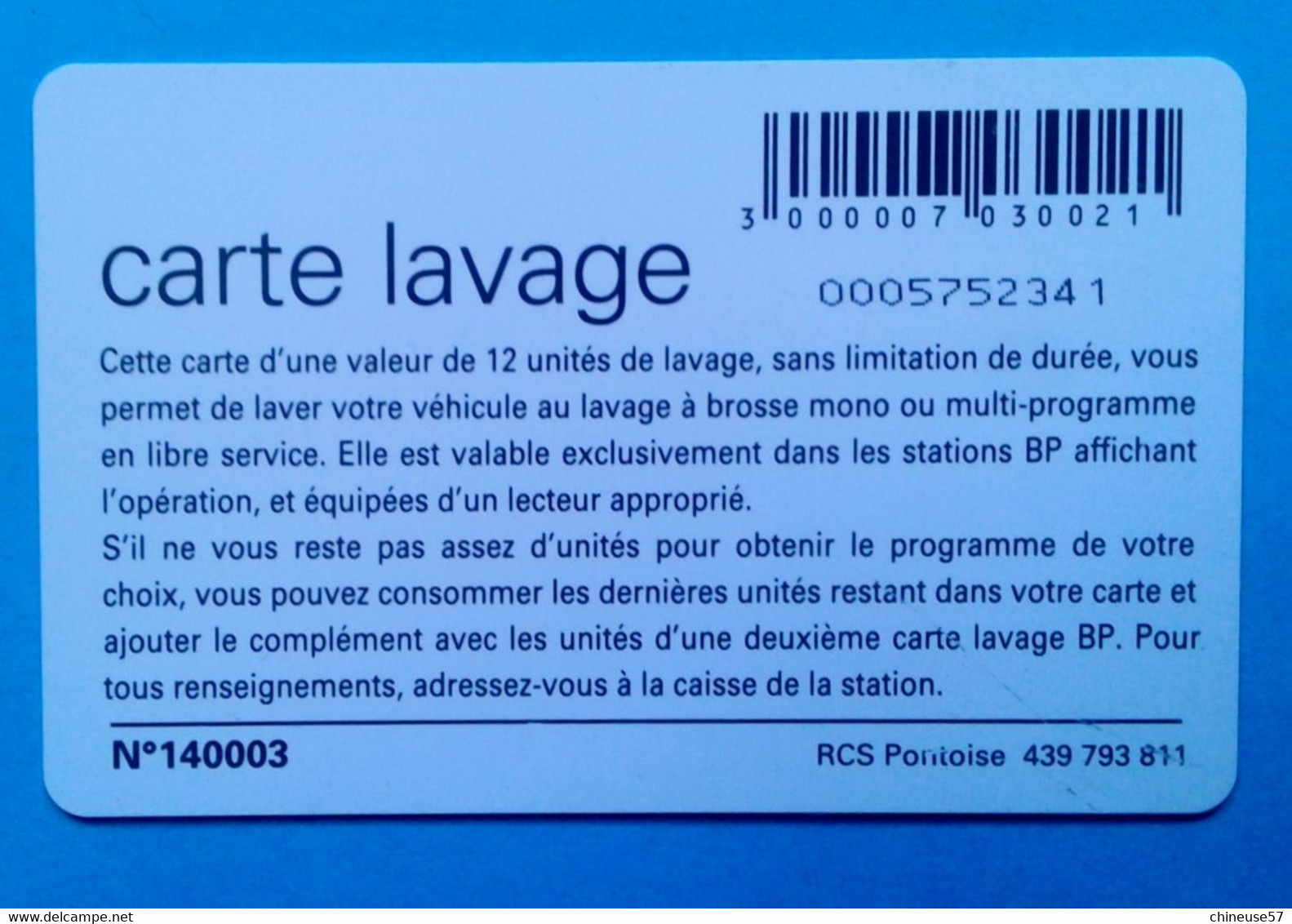 Télécarte Lavage Voiture  Station BP - Car Wash