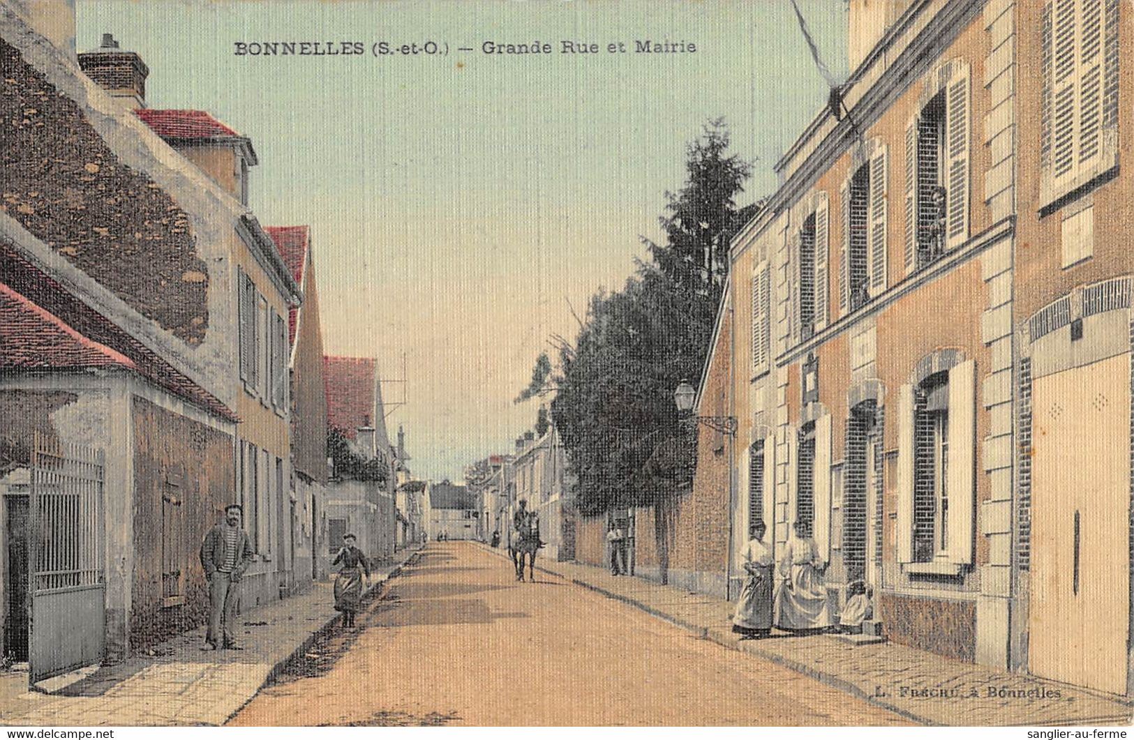 CPA 78 BONNELLES / GRANDE RUE ET MAIRIE / Cpa Toilée - Altri & Non Classificati