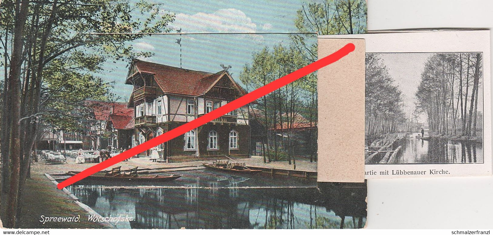 Leporello Drucksache AK Wotschofska Gasthaus Hafen Lübbenau Lübben Burg Leipe Lehde Schlepzig Cottbus Stempel Spreewald - Luebbenau