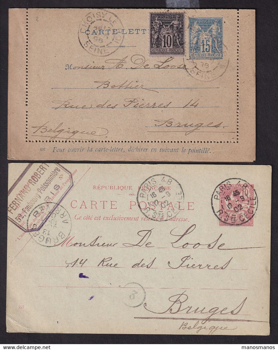 DDDD 635 -- FRANCE - Lot De 4 Entiers Postaux Sage Et Mouchon , 1896/1903 , Vers Le Bottier/Chausseur De Loose à BRUGES - Konvolute: Ganzsachen & PAP