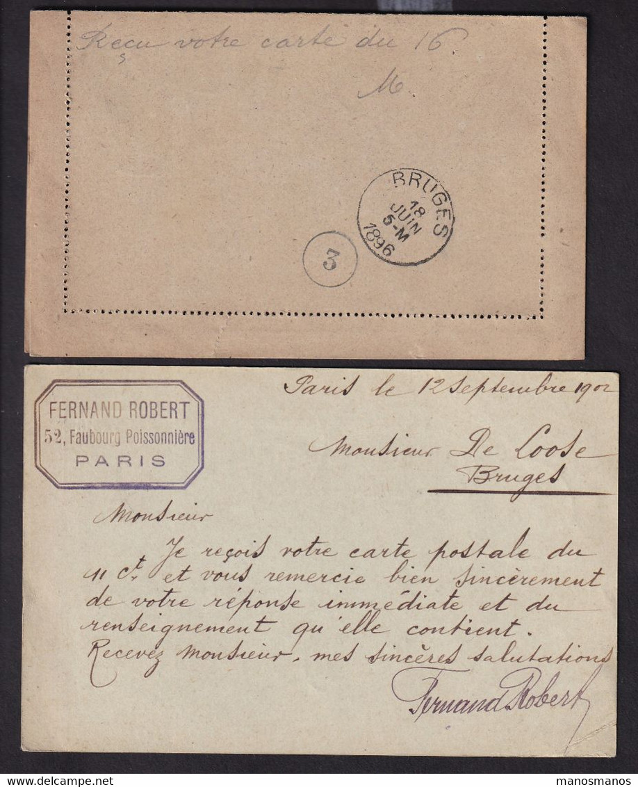 DDDD 635 -- FRANCE - Lot De 4 Entiers Postaux Sage Et Mouchon , 1896/1903 , Vers Le Bottier/Chausseur De Loose à BRUGES - Konvolute: Ganzsachen & PAP