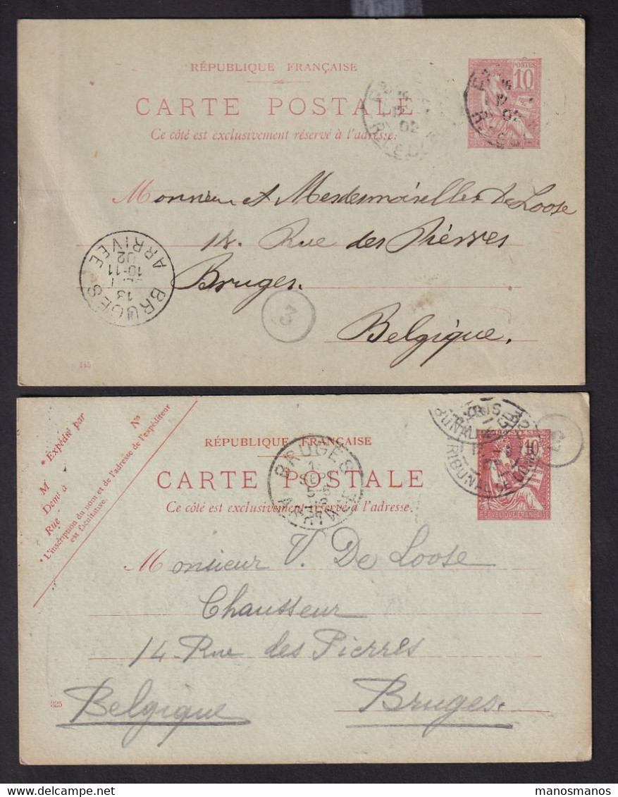 DDDD 635 -- FRANCE - Lot De 4 Entiers Postaux Sage Et Mouchon , 1896/1903 , Vers Le Bottier/Chausseur De Loose à BRUGES - Konvolute: Ganzsachen & PAP